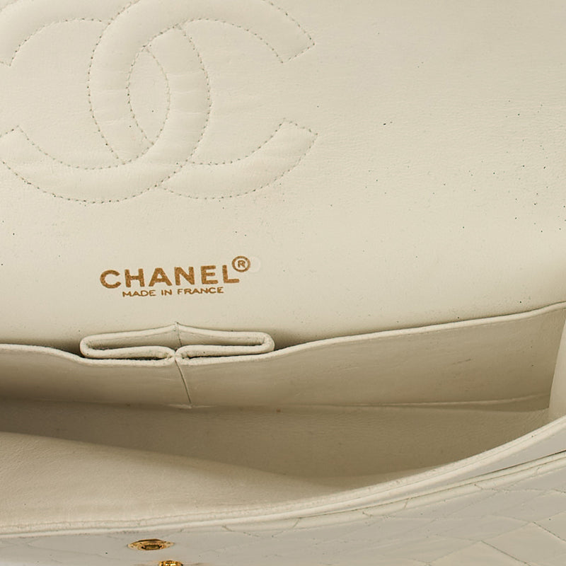 Classic Double Flap- Medium in White, Calfskin Leather With Gold Hardware