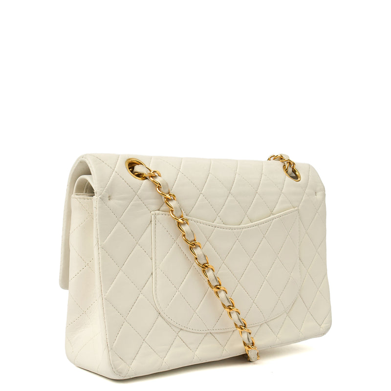 Classic Double Flap- Medium in White, Calfskin Leather With Gold Hardware