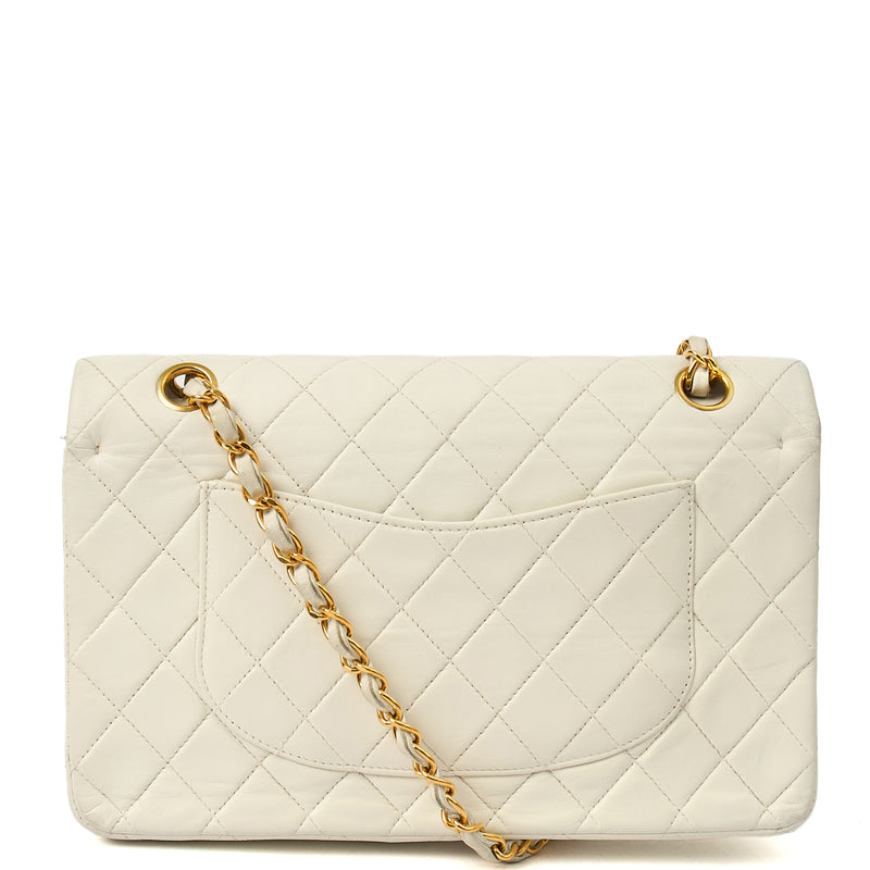 Classic Double Flap- Medium in White, Calfskin Leather With Gold Hardware