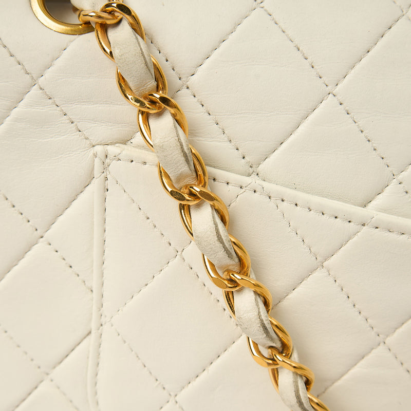 Classic Double Flap- Medium in White, Calfskin Leather With Gold Hardware