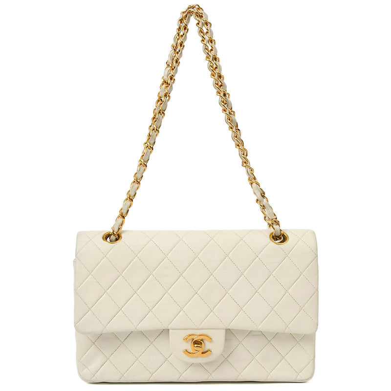 Classic Double Flap- Medium in White, Calfskin Leather With Gold Hardware