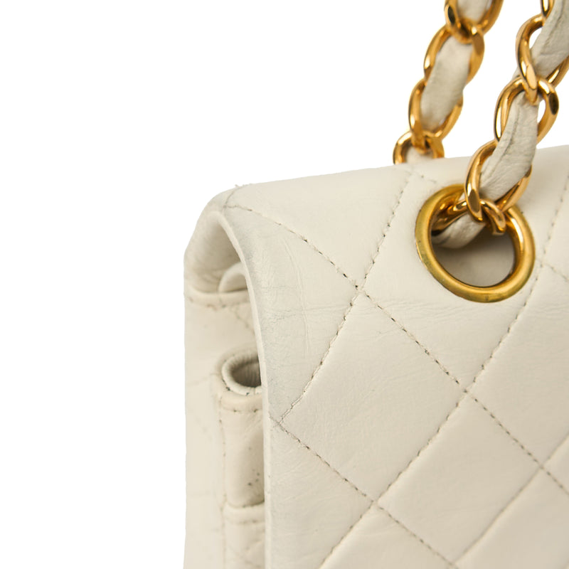 Classic Double Flap- Medium in White, Calfskin Leather With Gold Hardware