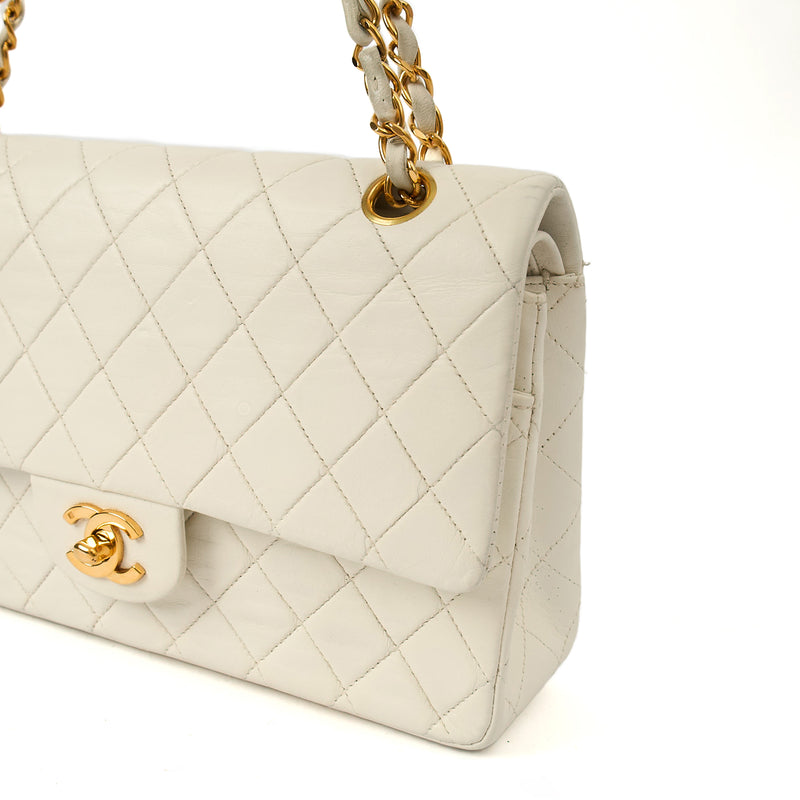 Classic Double Flap- Medium in White, Calfskin Leather With Gold Hardware