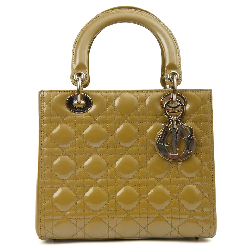 Christian Dior Tote Lady Dior - Medium in Yellow, Cannage Quilted Patent