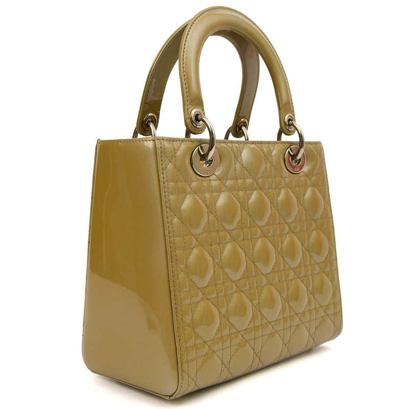 Christian Dior Tote Lady Dior - Medium in Yellow, Cannage Quilted Patent