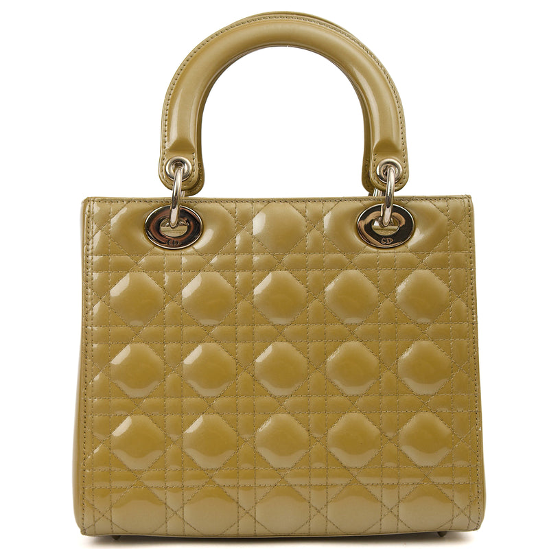 Christian Dior Tote Lady Dior - Medium in Yellow, Cannage Quilted Patent