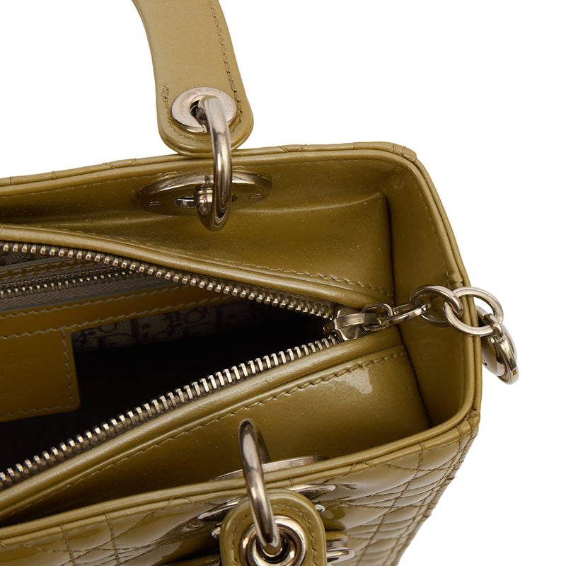 Christian Dior Tote Lady Dior - Medium in Yellow, Cannage Quilted Patent