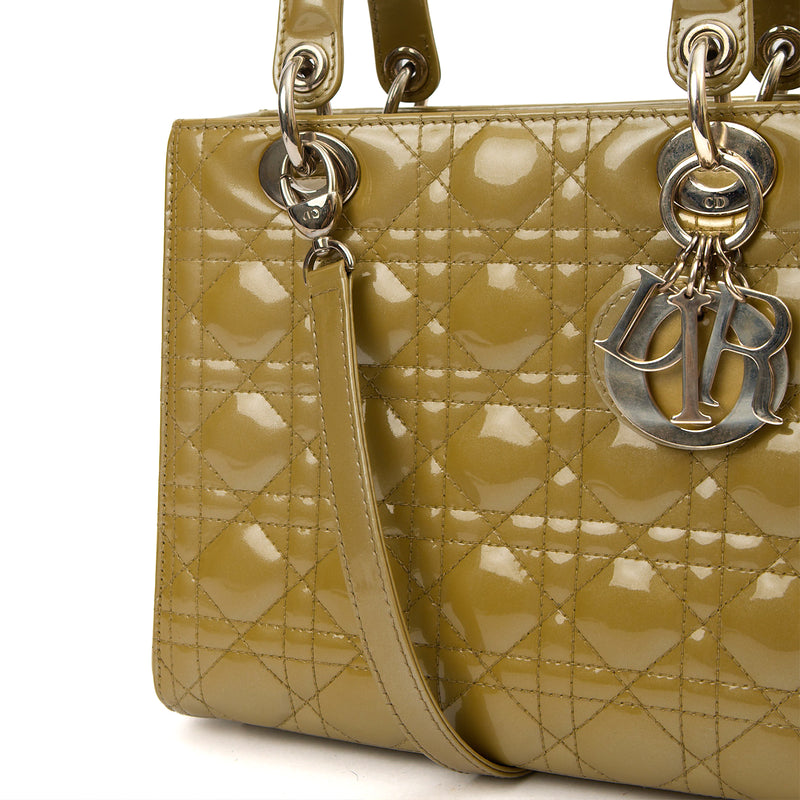Christian Dior Tote Lady Dior - Medium in Yellow, Cannage Quilted Patent