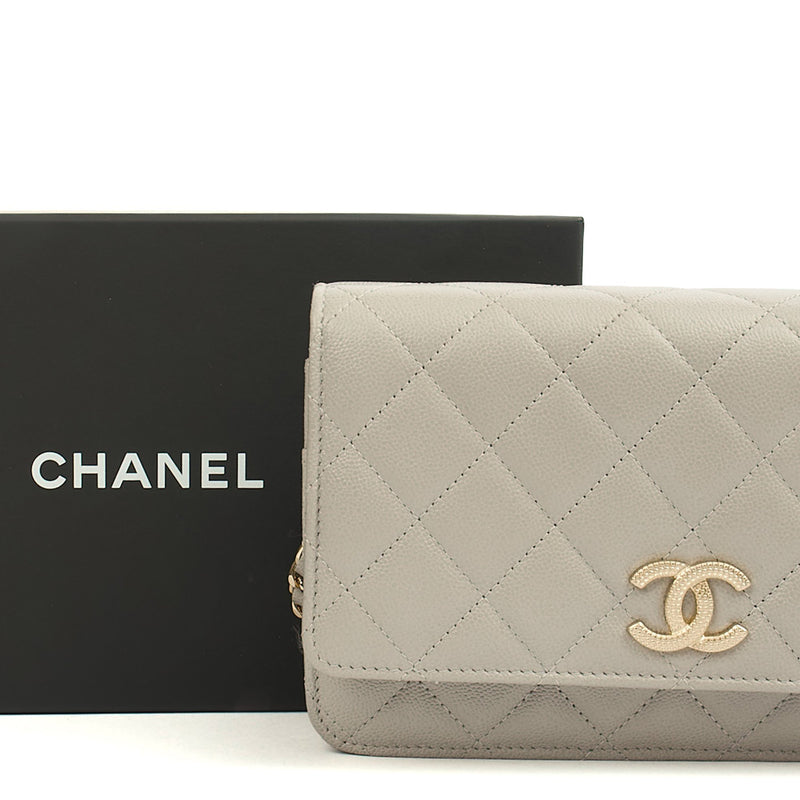 Picture of Chanel Cross Body Wallet on Chain in Grey, Caviar Leather