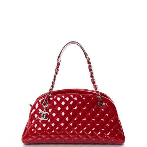 Chanel Patent Mademoiselle Bowling Bag - Medium in Red