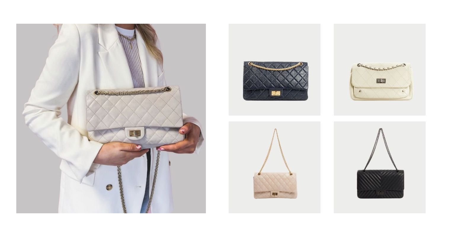 Coco Chanel designed the 2.55 in 1955 and was the first bag truly created with women in mind, by offering a practical shoulder strap. Shop at The handbag Clinic today