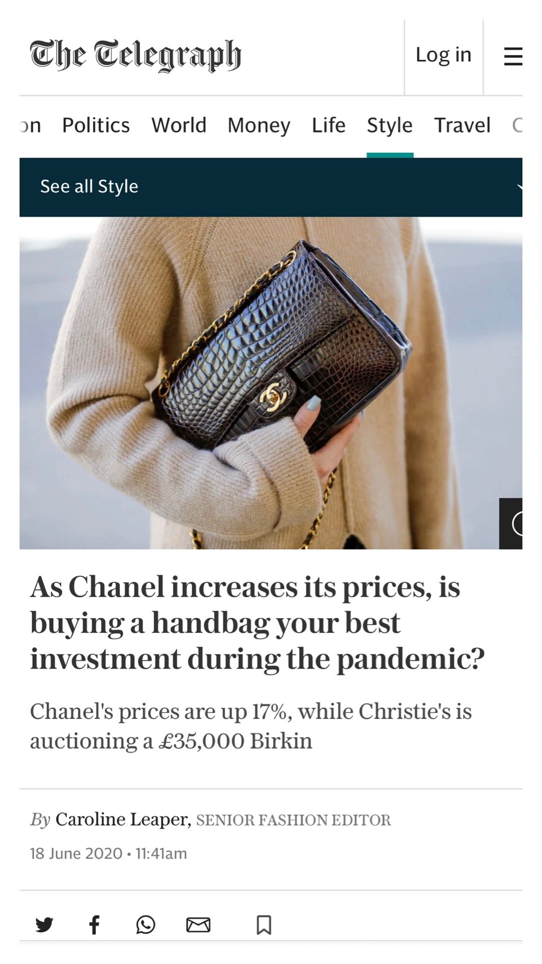 Telegraph article on investing in handbags