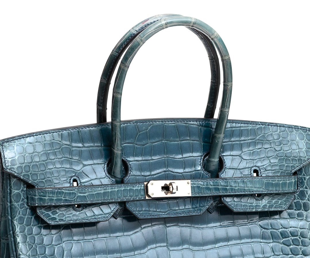 Hermes Birkin 35 Blue Crocodile Handbag