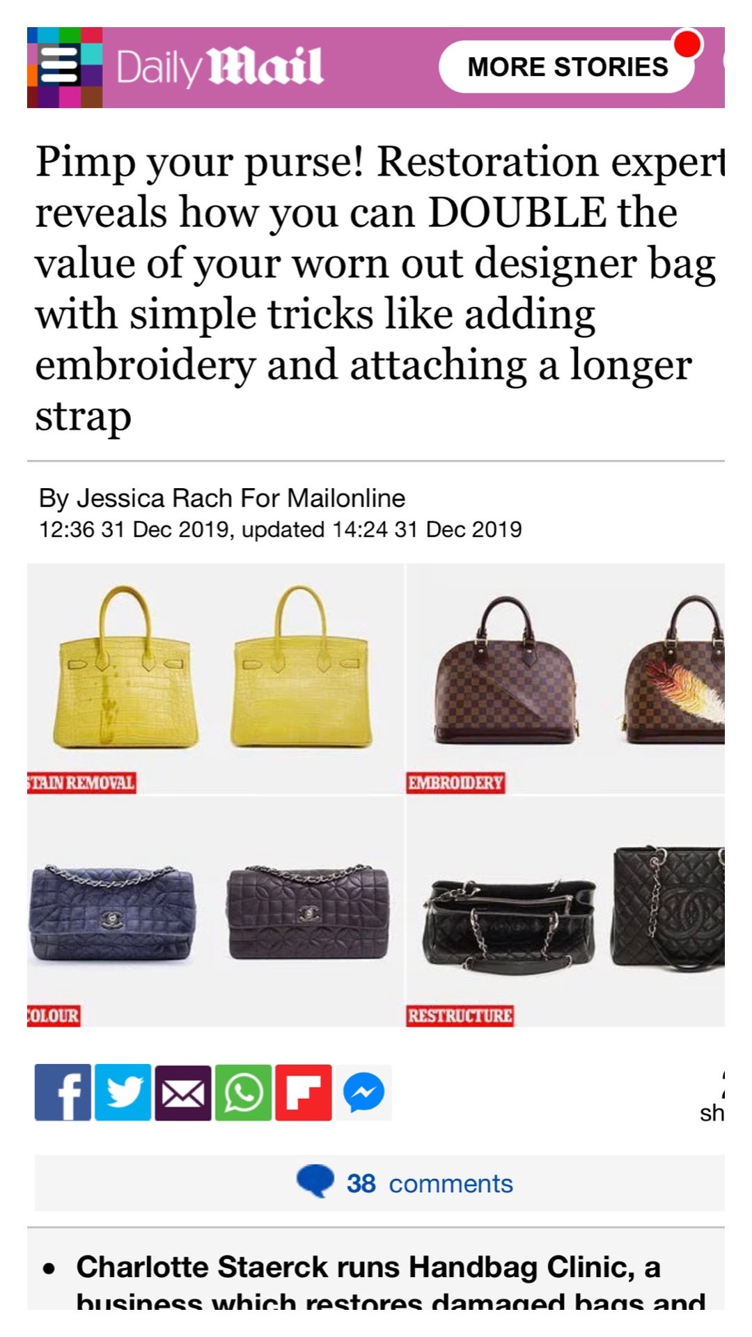 Mail Online Article Featuring Handbag Clinic Director, Charlotte Staerck 
