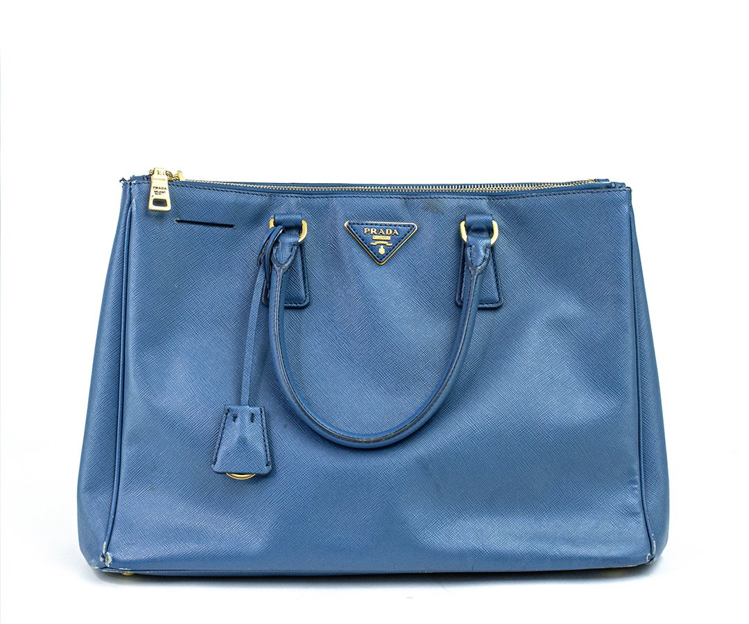 PRADA Saffiano Leather Tote Shoulder Bag Blue - Buy Now