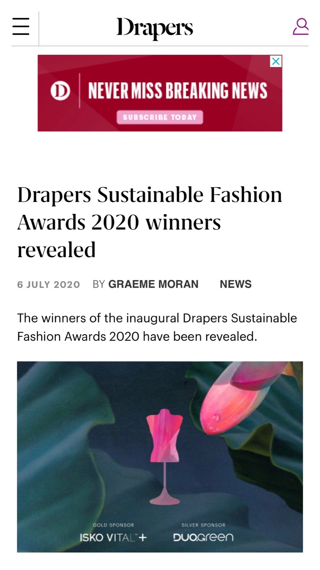 Drapers Sustainable Fashion Awards 2020