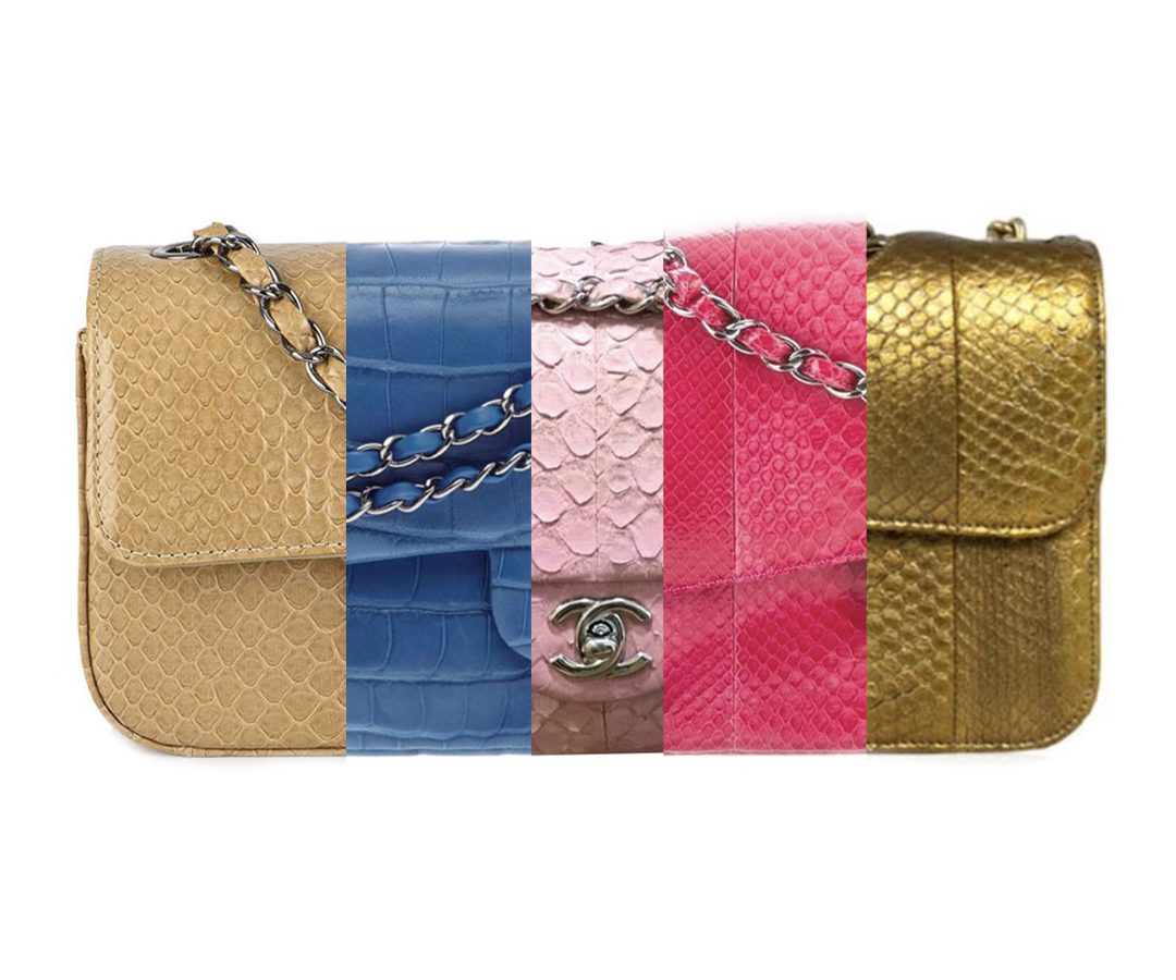 Variations of Exotic Leather Chanel's in the order mentioned above.